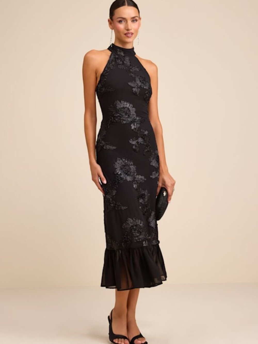 Lulus Margaret Black Textured Ruffled Midi Dress - Size XL